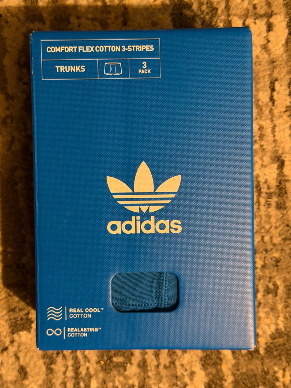 ADIDAS Comfort Flex Cotton 3-Stripes Men's TRUNKS 3-Pack size Med BLK,white,Blue